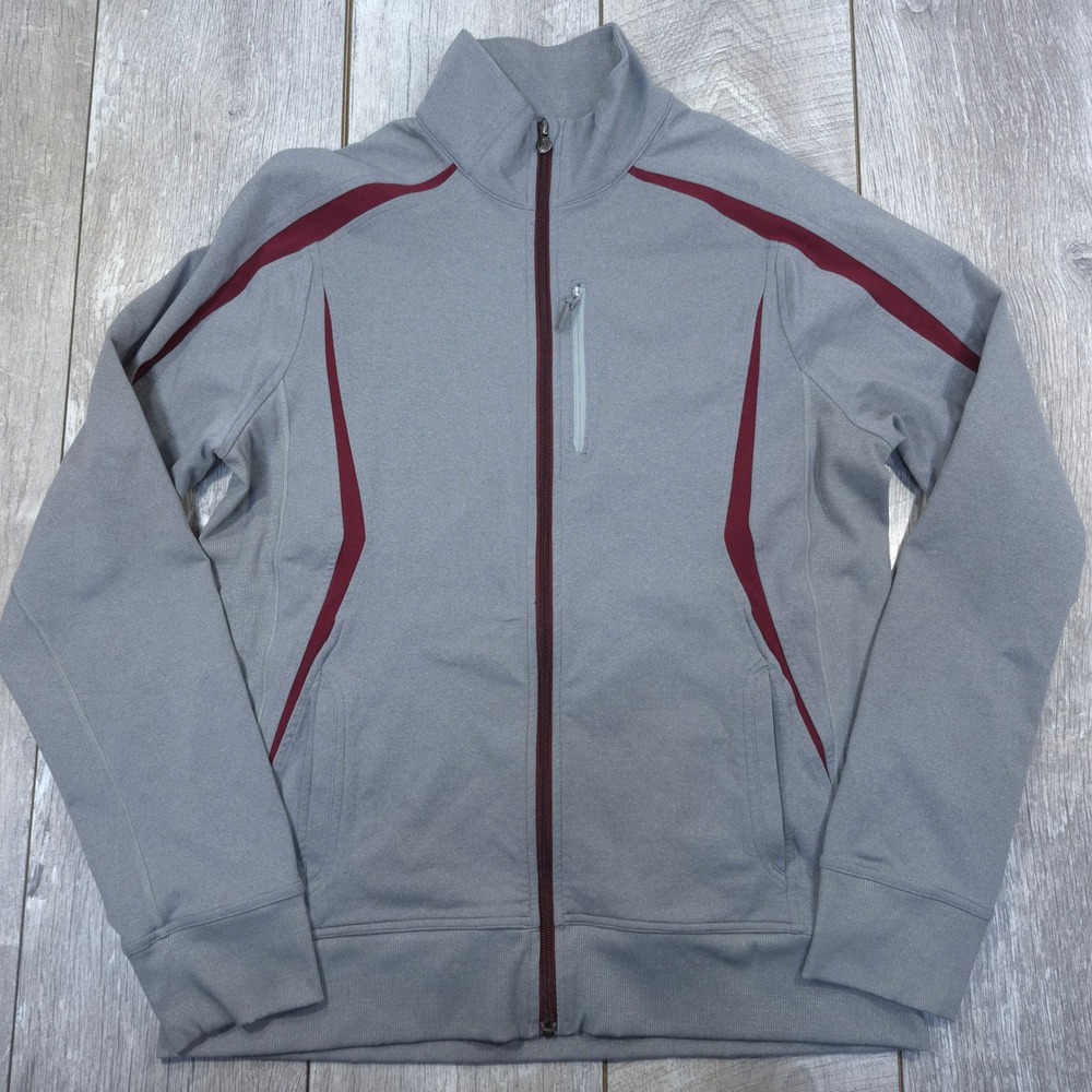 Lululemon Track Jacket Mens Large Grey Burgundy Full Zip Mock Neck Athletic